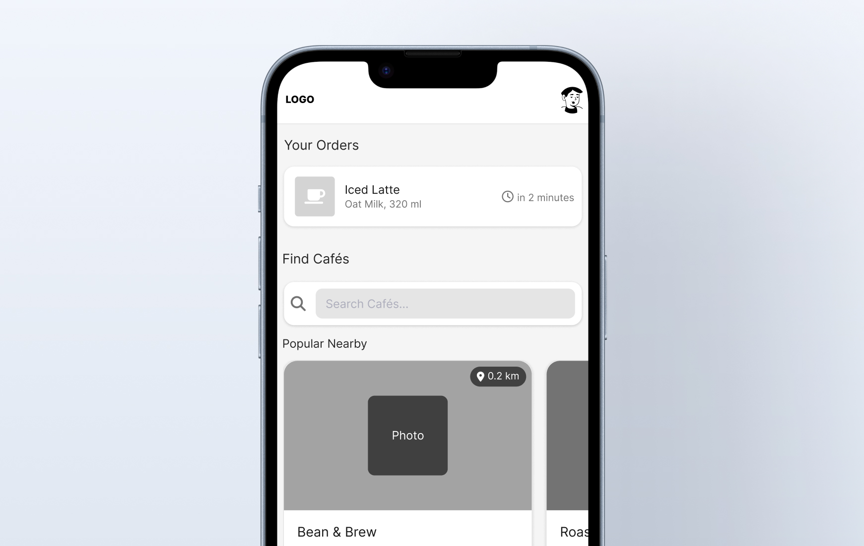 Coffee pickup app wireframe